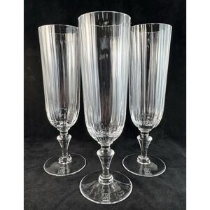 Nason Moretti Murano Italy Set 3 Optic Rigadin Champagne Flutes Etched Ribbed